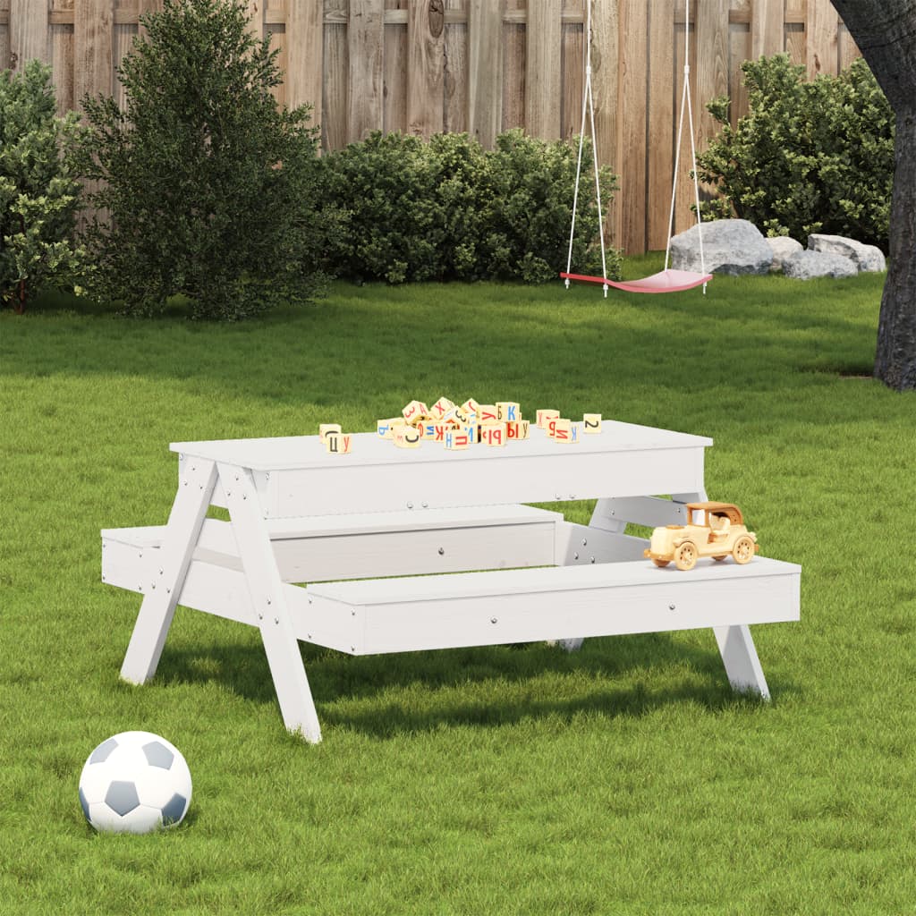 vidaXL Stol za piknik s pješčanikom za djecu bijeli masivna borovina