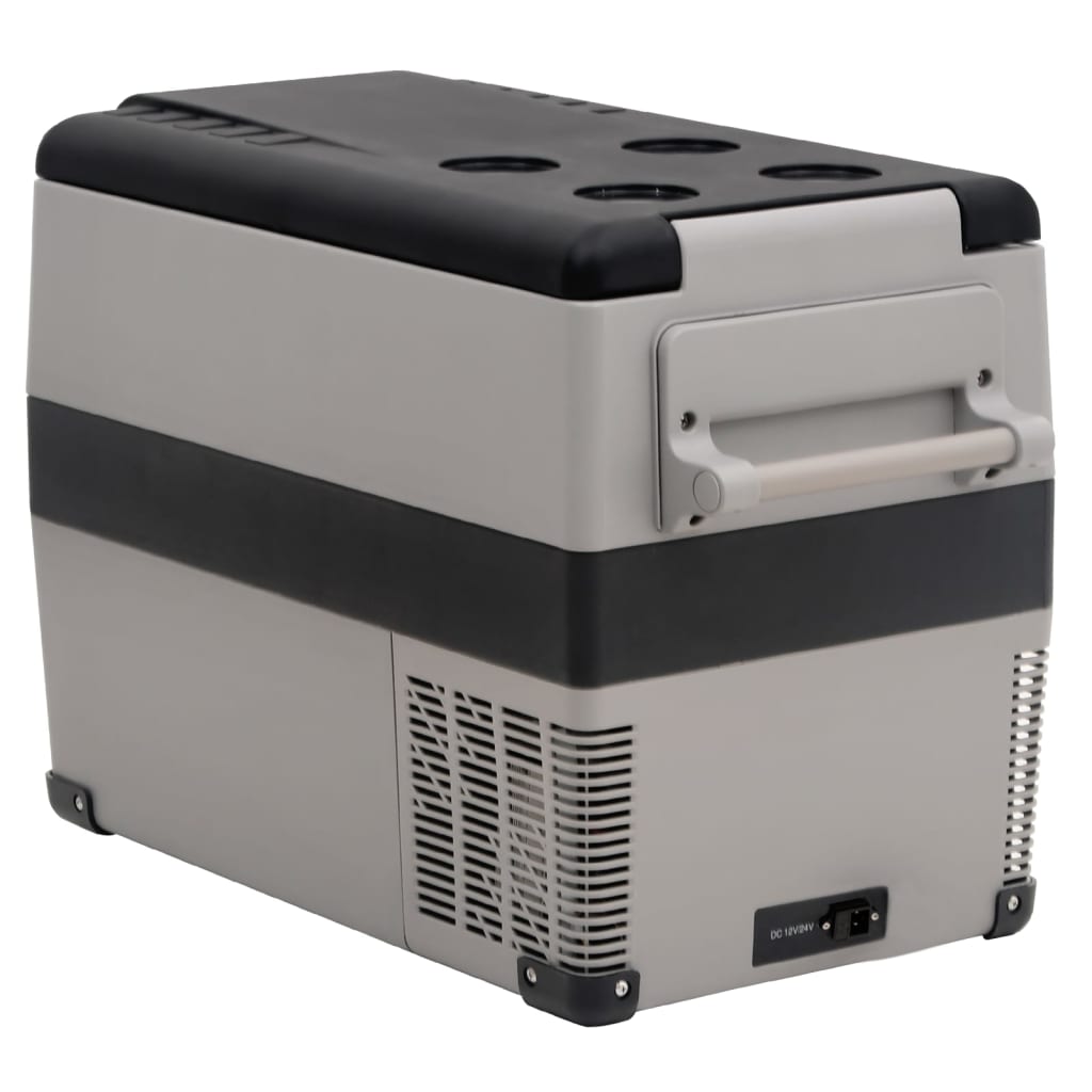 vidaXL Prijenosni hladnjak s ručkom i adapterom crno-sivi 55 L PP i PE