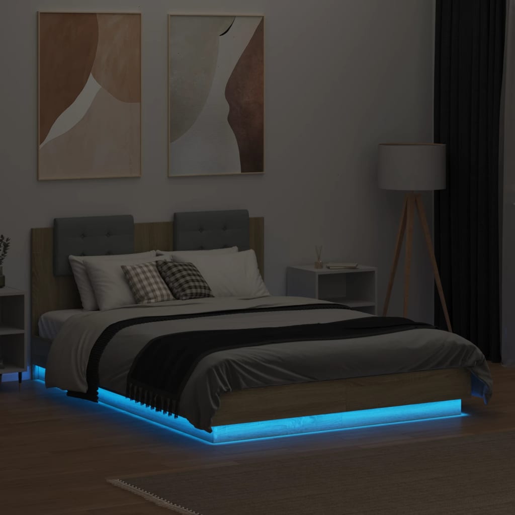 vidaXL Okvir kreveta s uzglavljem LED boja hrasta sonome 140 x 190 cm
