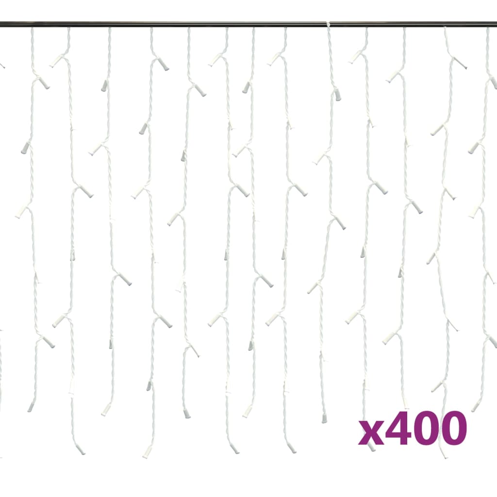 vidaXL LED zavjesa sa sigama 10 m 400 LED tople bijele 8 funkcija