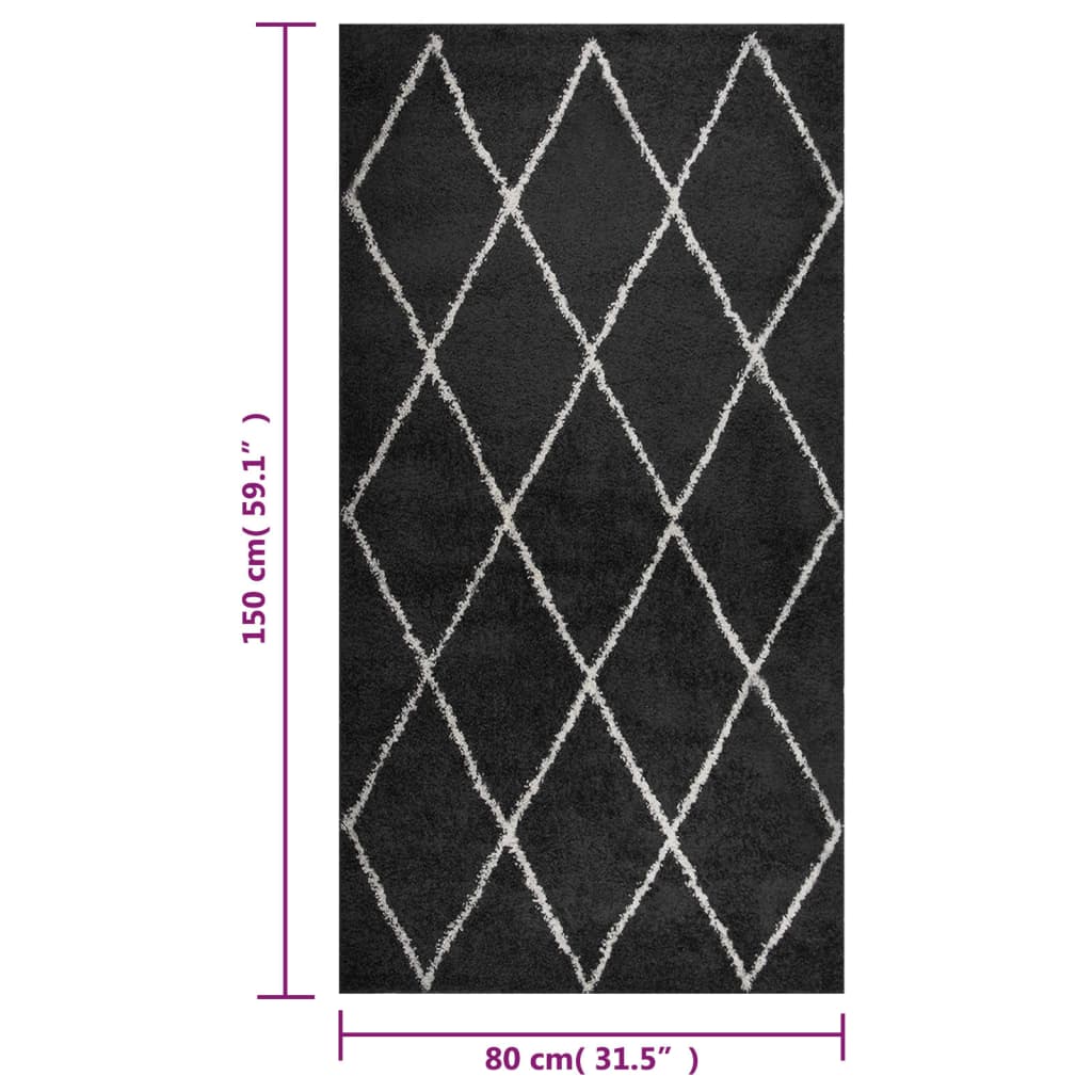 vidaXL Čupavi tepih s visokim vlaknima krem i antracit 80x150 cm