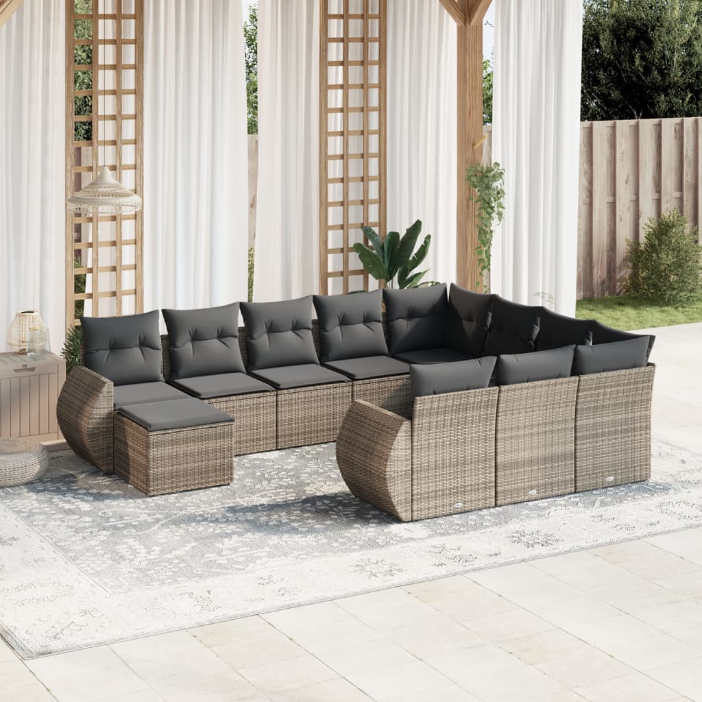 vidaXL 11-dijelni set vrtnih sofa od poliratana s jastucima sivi