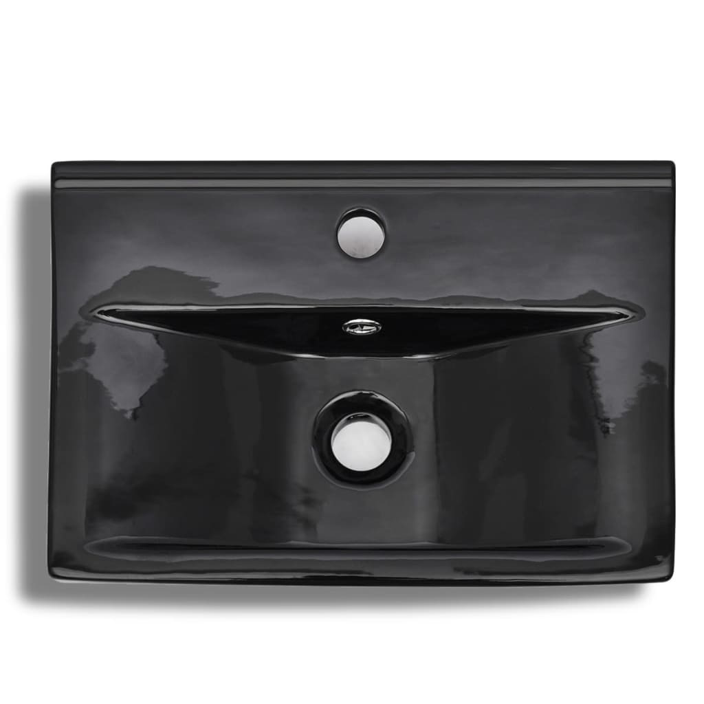 Keramički kupaonski umivaonik sa slavinom i otvorom crni pravokutni