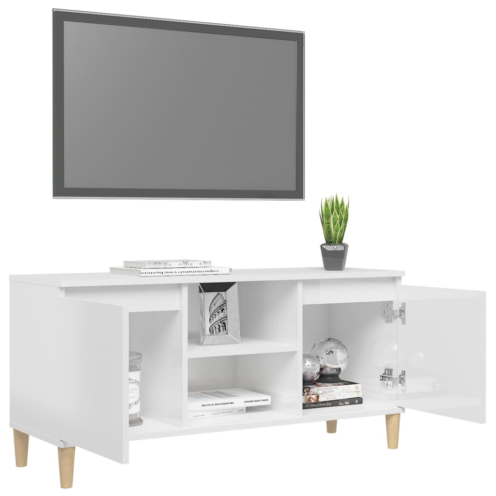 vidaXL TV ormarić s drvenim nogama sjajni bijeli 103,5x35x50 cm
