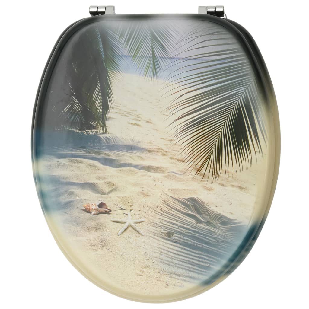 vidaXL Toaletna daska s poklopcem MDF s uzorkom plaže