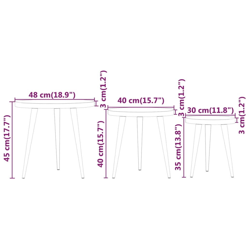 vidaXL 3-dijelni set bočnih stolića tamnosmeđi od MDF-a i željeza