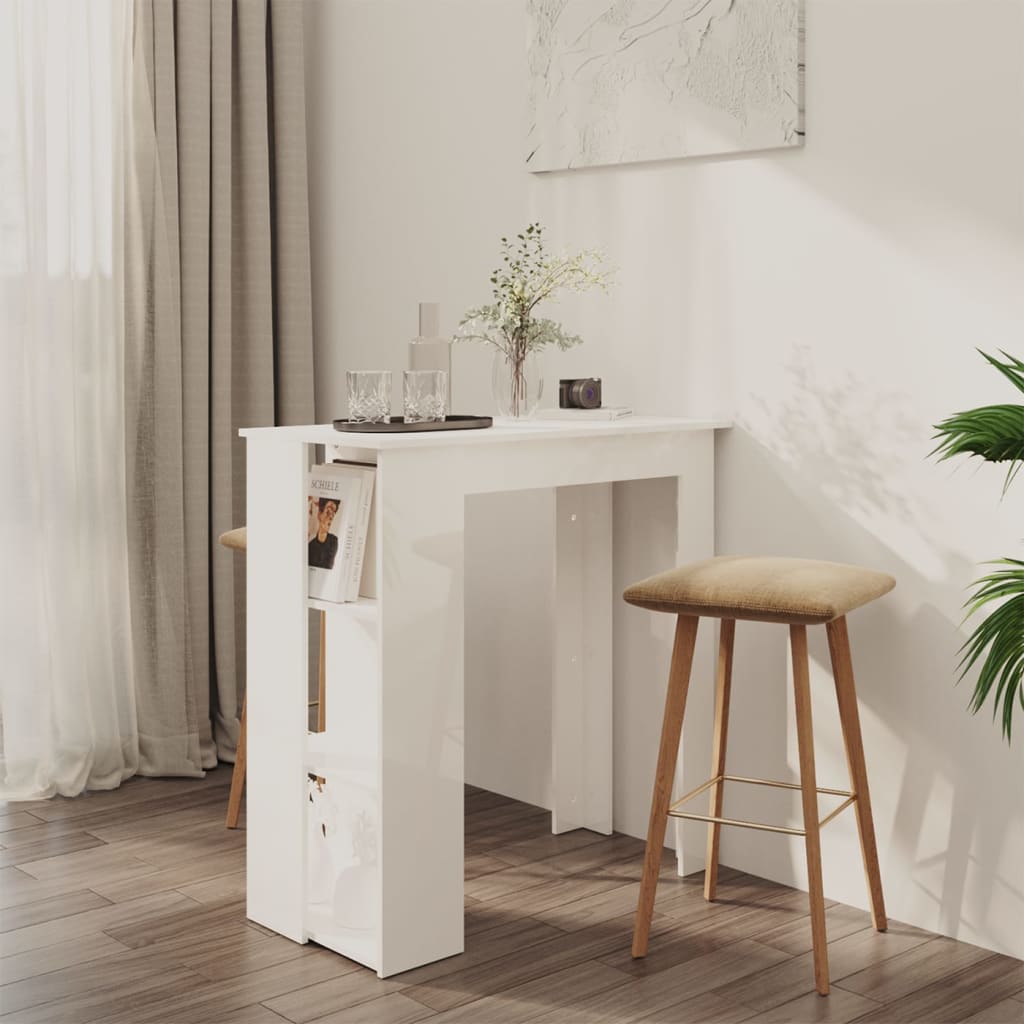 vidaXL Barski stol s policom sjajni bijeli 102 x 50 x 103,5 cm iverica