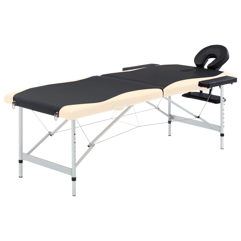 vidaXL Sklopivi stol za masažu s 2 zone aluminijski crni i bež