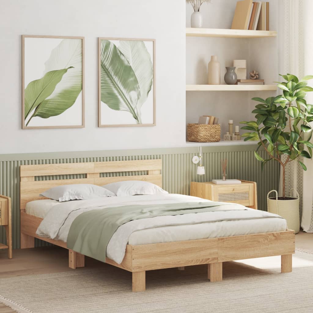 vidaXL Okvir za krevet s uzglavljem boja hrasta 135x190 cm drveni
