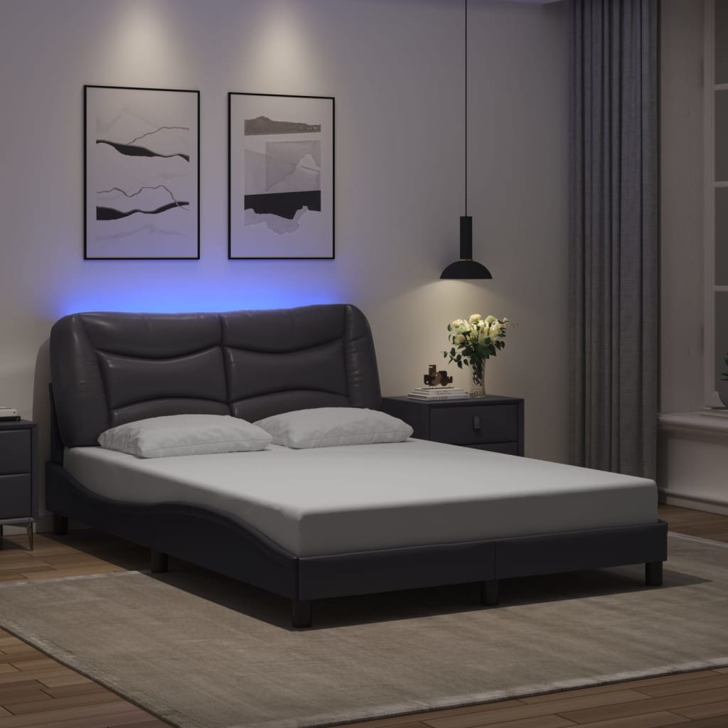 vidaXL Okvir kreveta s LED svjetlima sivi 140 x 200 cm od umjetne kože