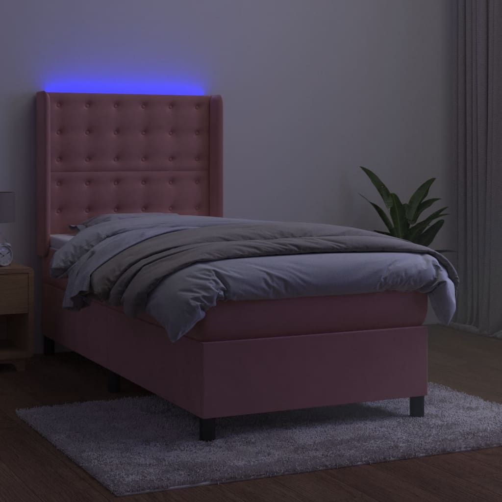 vidaXL Krevet box spring s madracem LED ružičasti 100x200cm baršunasti