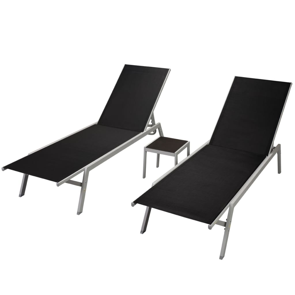 vidaXL Ležaljke za sunčanje 2 kom sa stolom čelični okvir i tekstilen crne