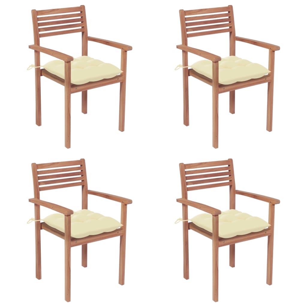 vidaXL Vrtne stolice s krem bijelim jastucima 4 kom masivna tikovina