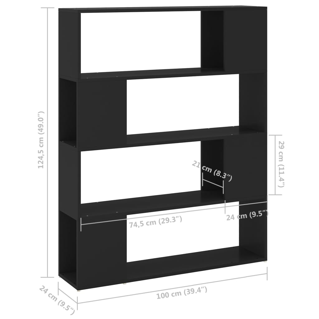 vidaXL Ormarić za knjige / sobna pregrada crni 100 x 24 x 124 cm