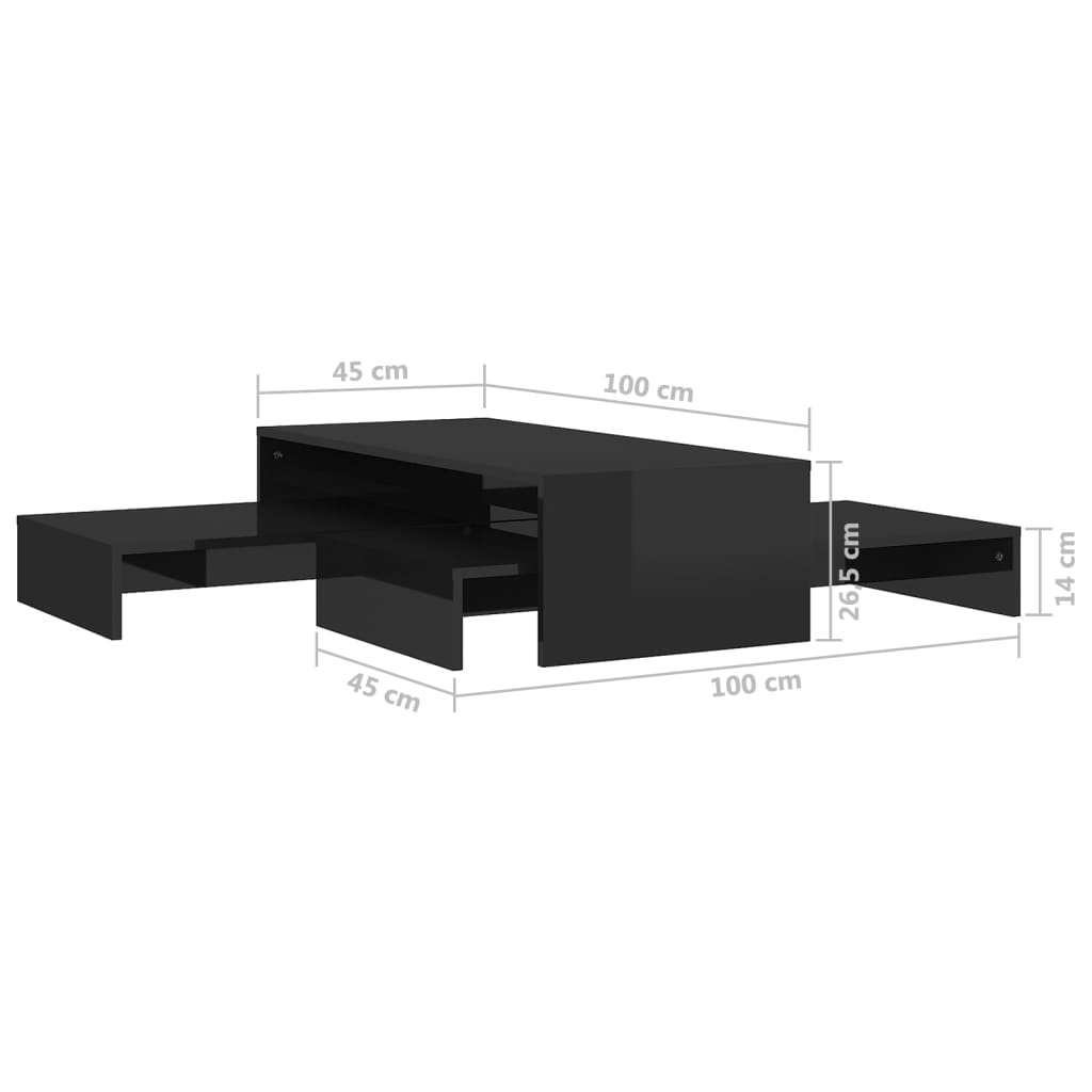 vidaXL Set uklapajućih stolića za kavu sjajni crni 100 x 100 x 26,5 cm