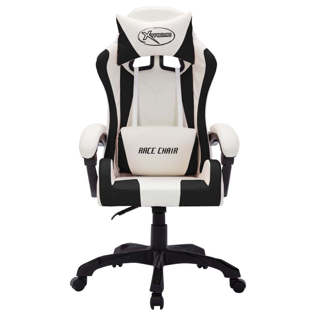 vidaXL Igraća stolica s RGB LED svjetlima bijelo-crna od umjetne kože