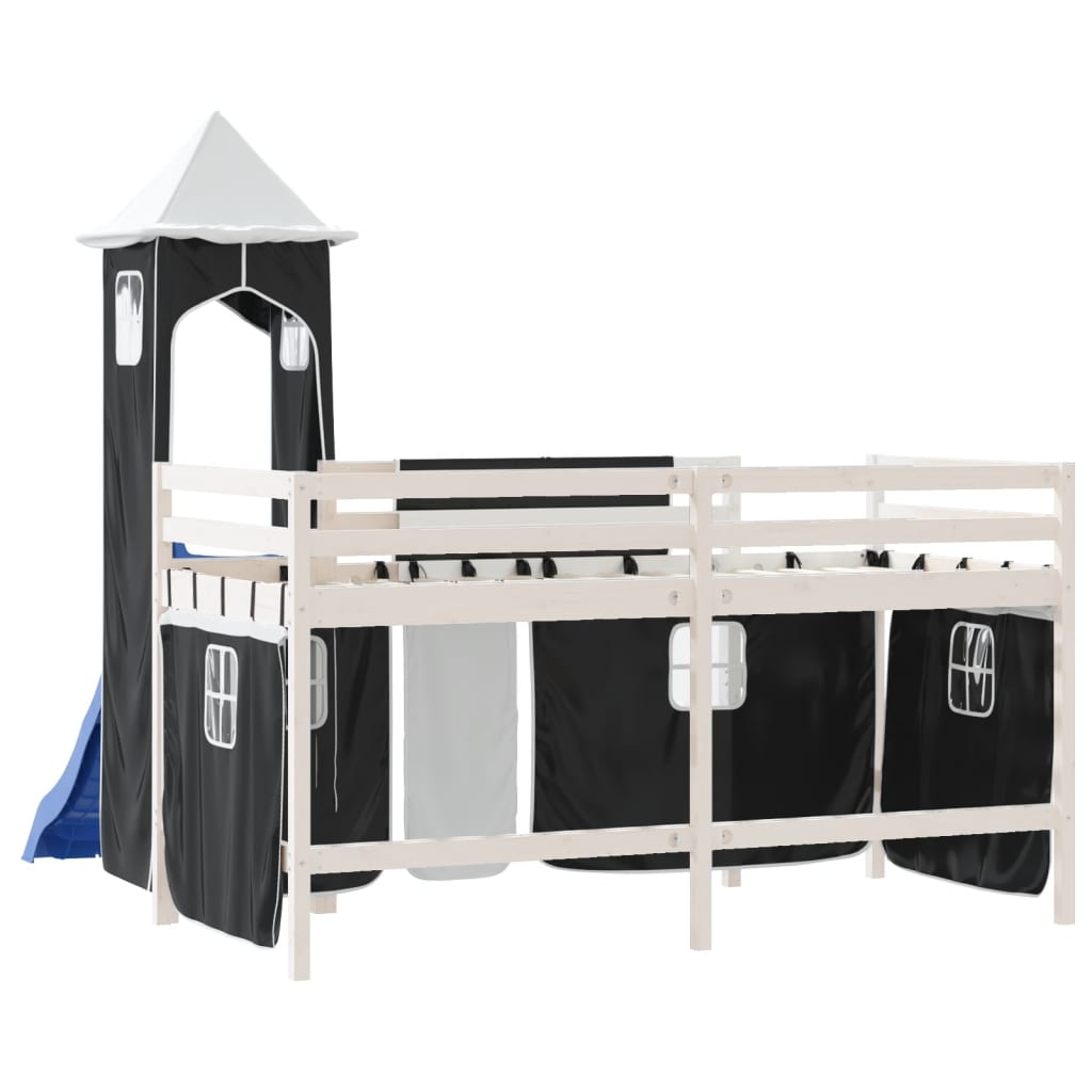 vidaXL Dječji krevet na kat s tornjem crno-bijeli 80 x 200 cm borovina