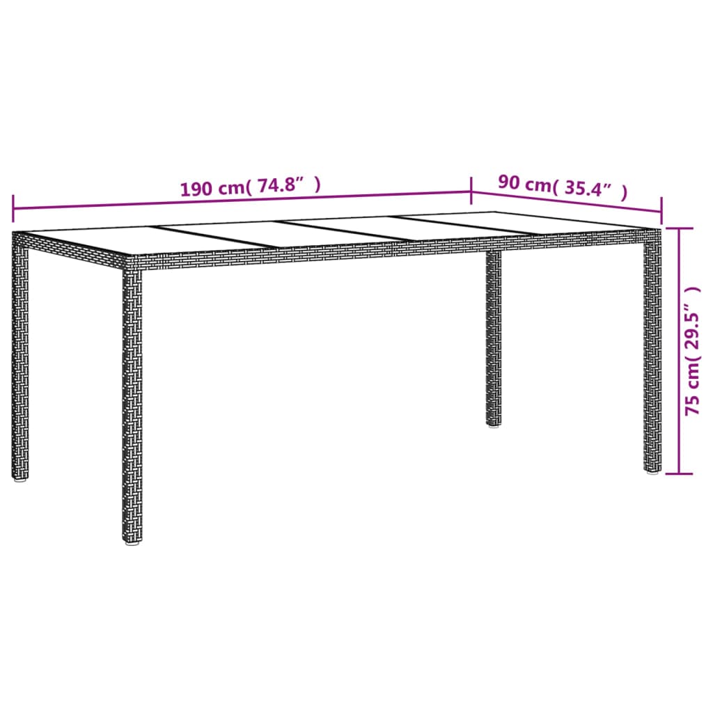 vidaXL Vrtni stol crni 190x90x75 cm od kaljenog stakla i poliratana