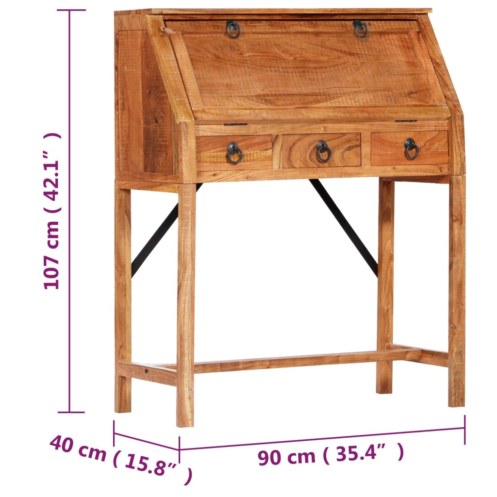 vidaXL Pisaći stol od masivnog bagremovog drva 90 x 40 x 107 cm