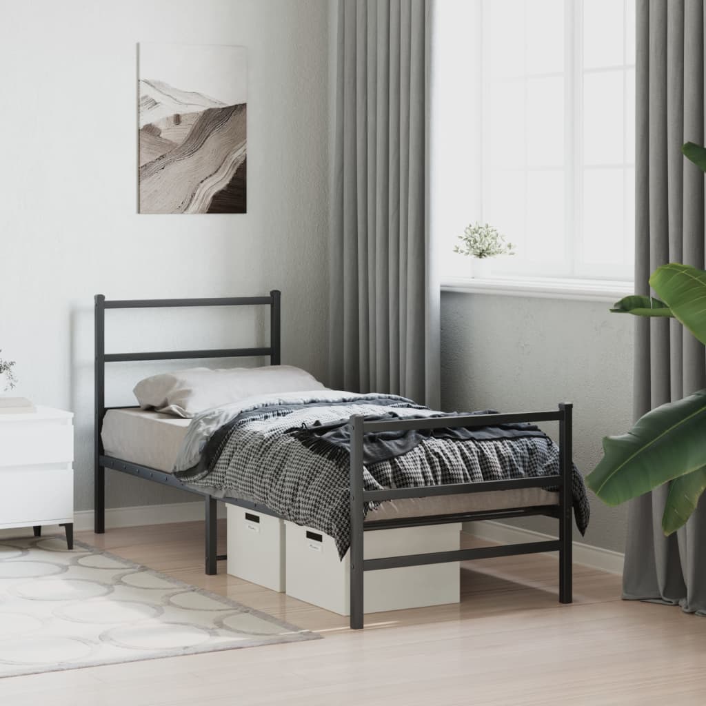 vidaXL Metalni okvir kreveta s uzglavljem i podnožjem crni 80 x 200 cm