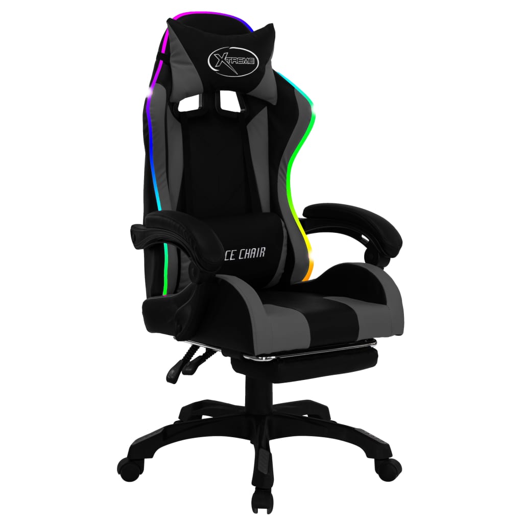 vidaXL Igraća stolica s RGB LED svjetlima sivo-crna od umjetne kože