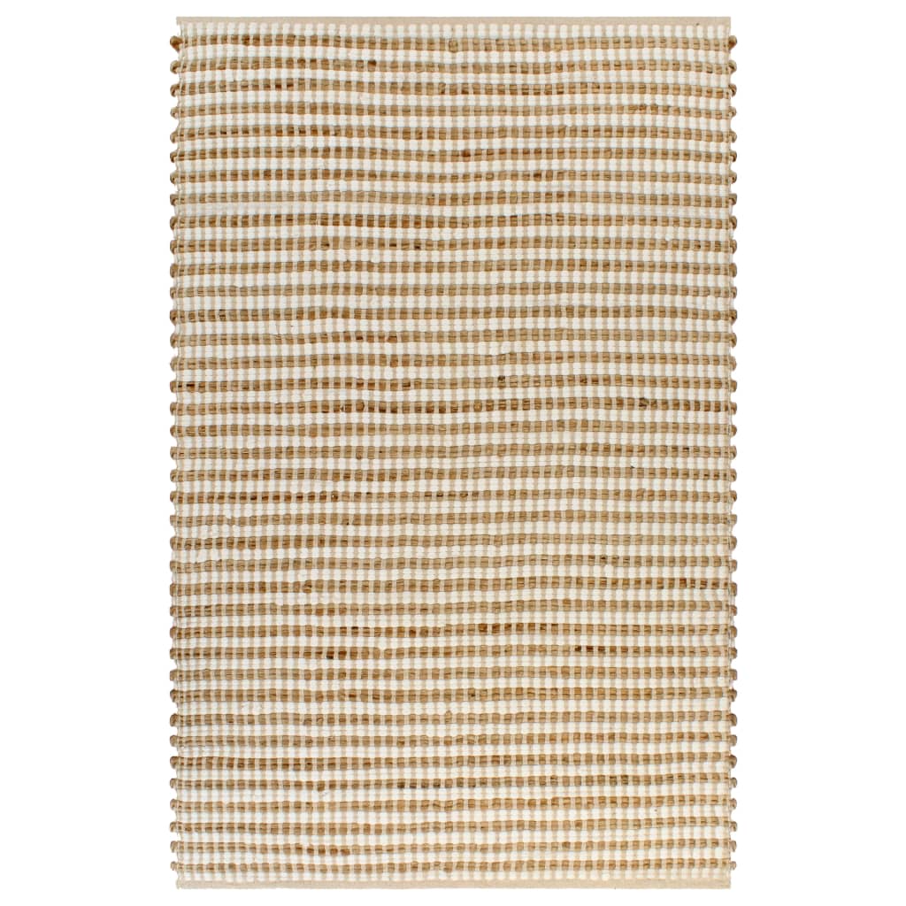 vidaXL Ručno tkani tepih od jute i tkanine 120 x 180 cm prirodni i bijeli