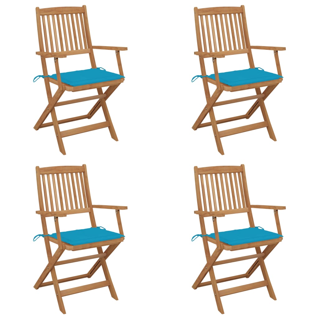 vidaXL Sklopive vrtne stolice s jastucima 4 kom masivno bagremovo drvo
