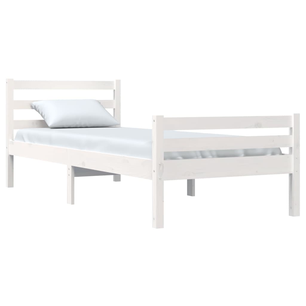 vidaXL Okvir za krevet od masivnog drva bijeli 75 x 190 cm mali