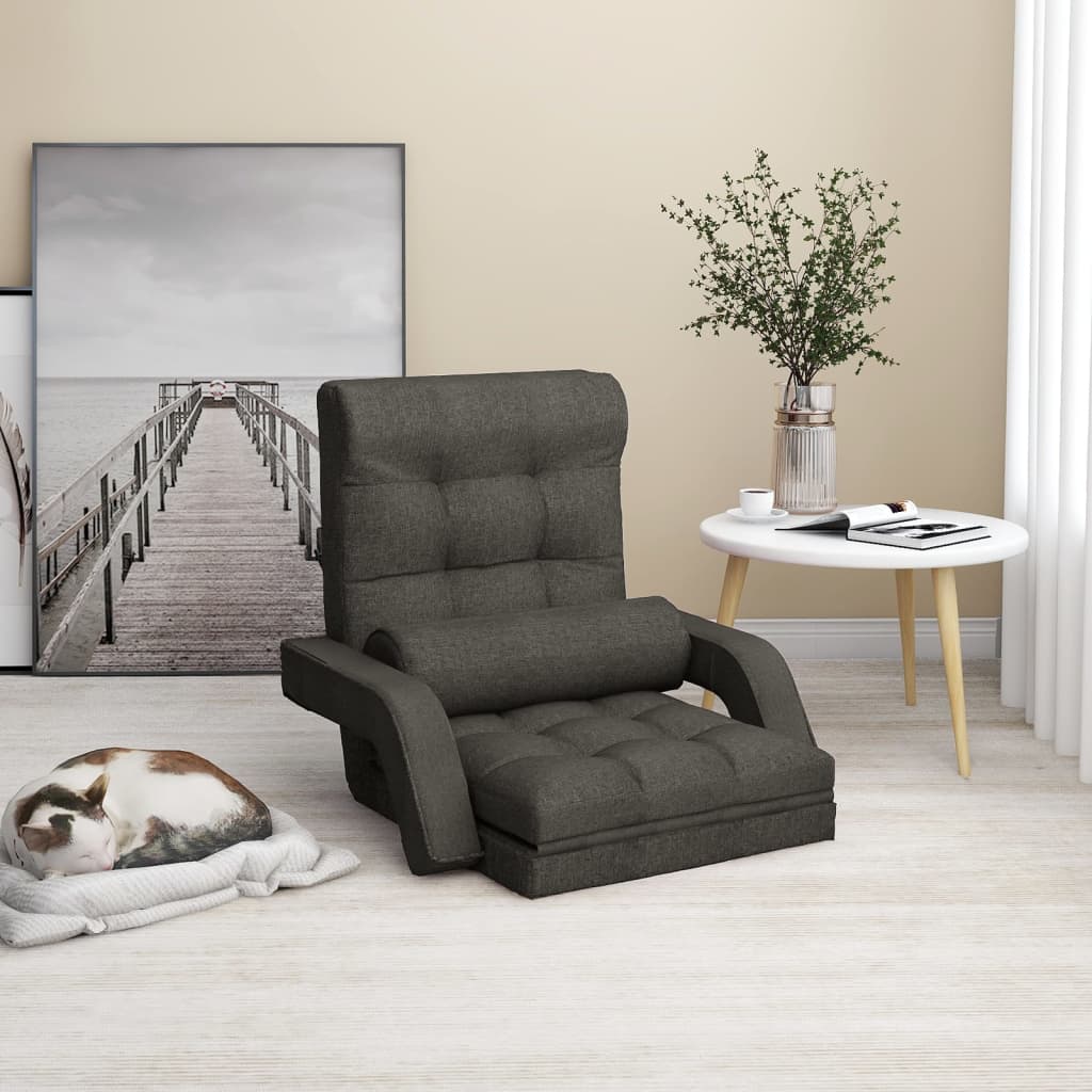 vidaXL Sklopiva podna stolica s funkcijom kreveta tamnosiva od tkanine