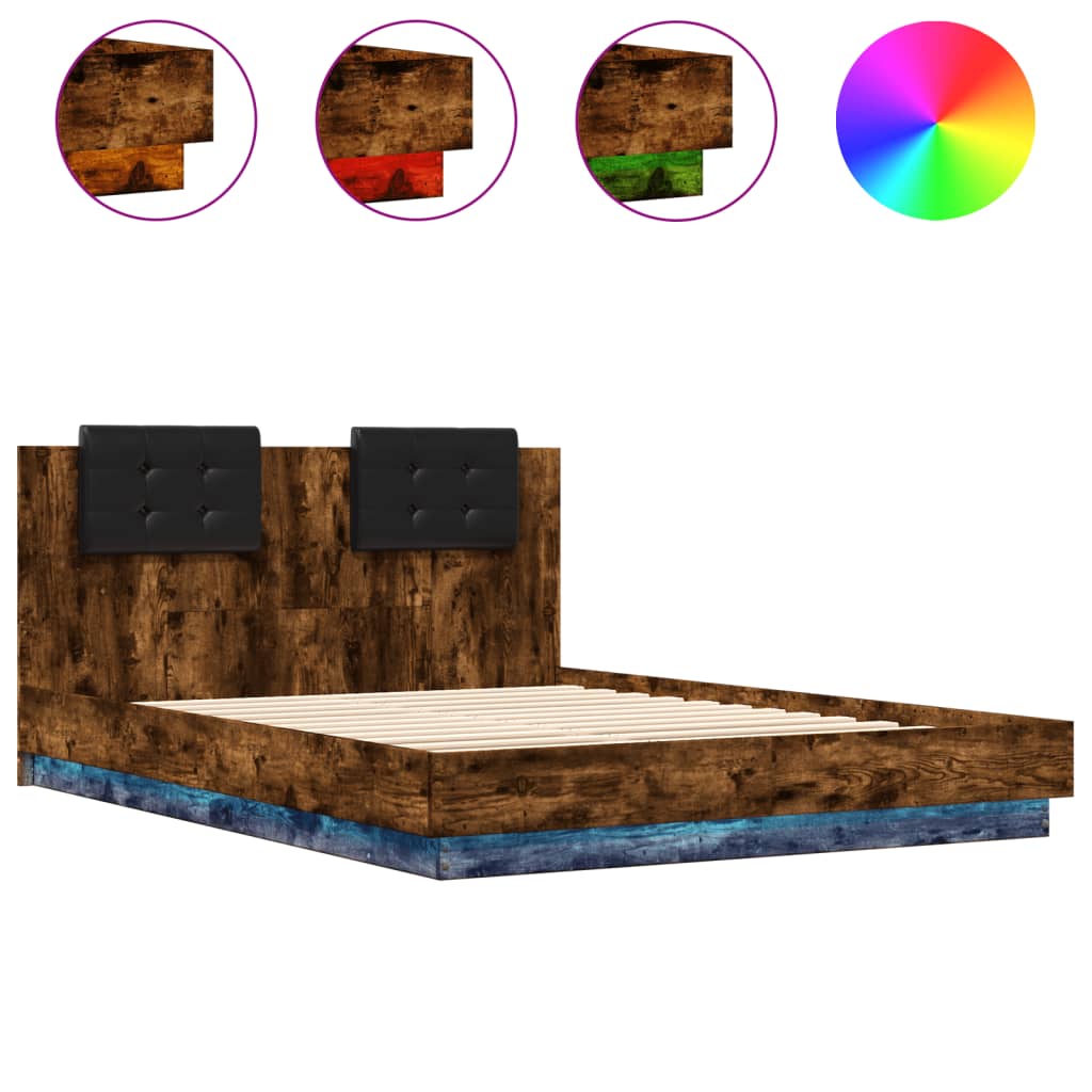 vidaXL Okvir kreveta s uzglavljem LED boja dimljenog hrasta 150x200 cm