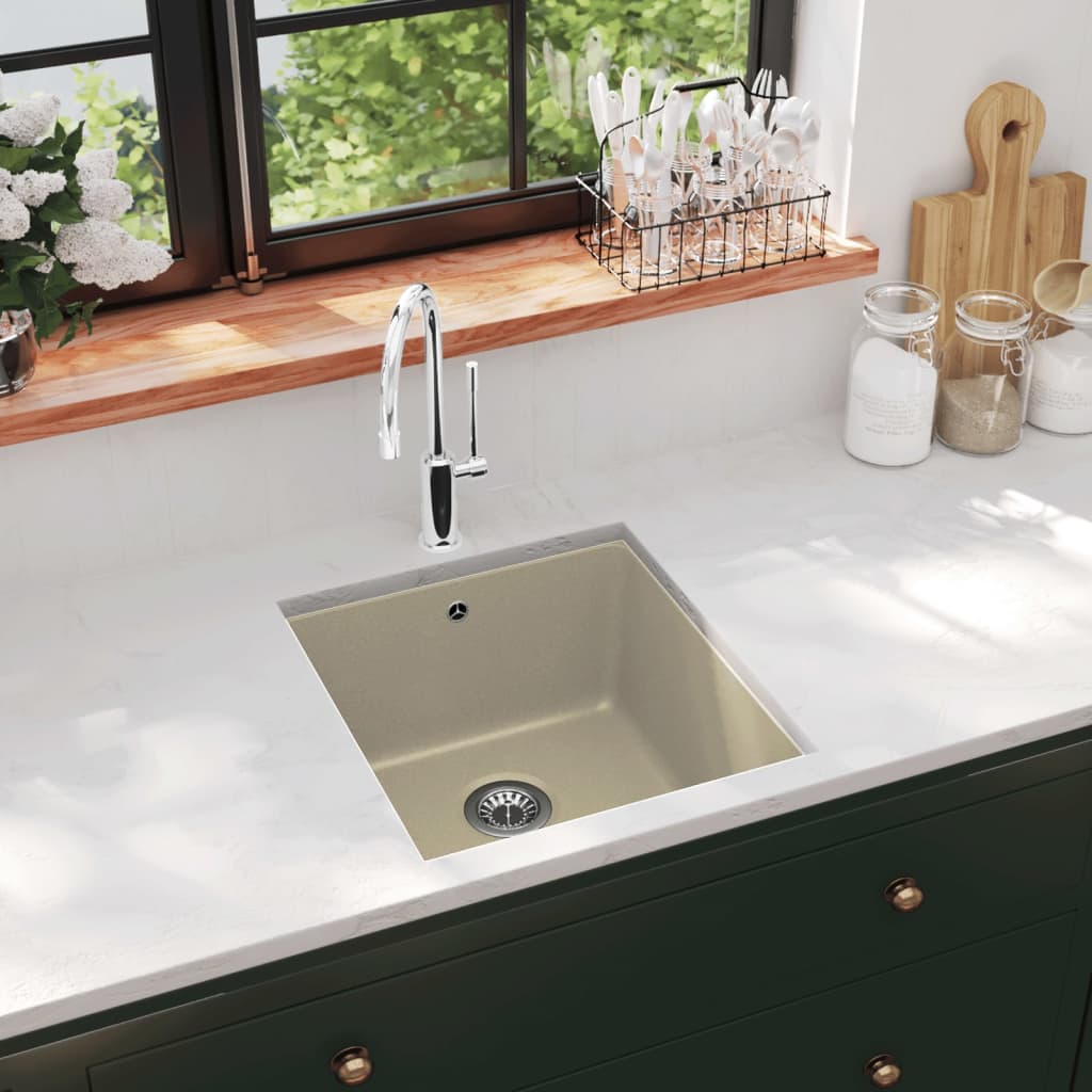 vidaXL Granitni kuhinjski sudoper s jednom kadicom bež