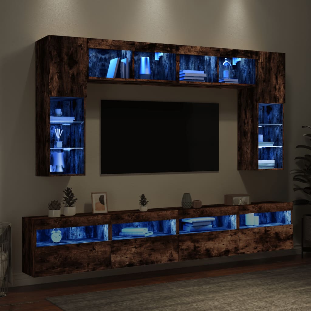 vidaXL 8-dijelni set zidnih TV ormarića LED boja dimljenog hrasta