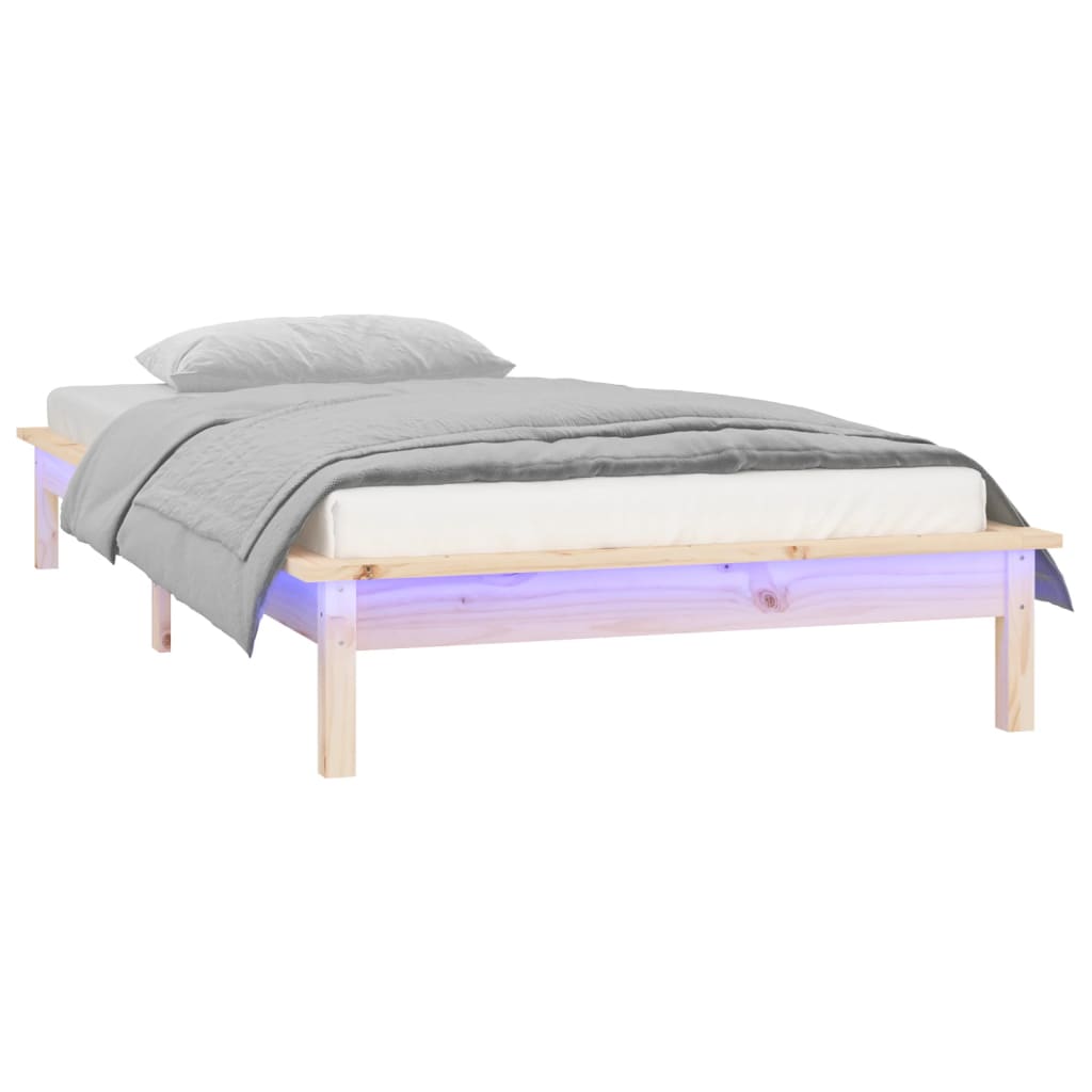 vidaXL LED okvir za krevet 90 x 200 cm od masivnog drva