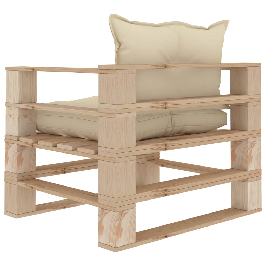 vidaXL Vrtna sofa od paleta s krem jastucima drvena