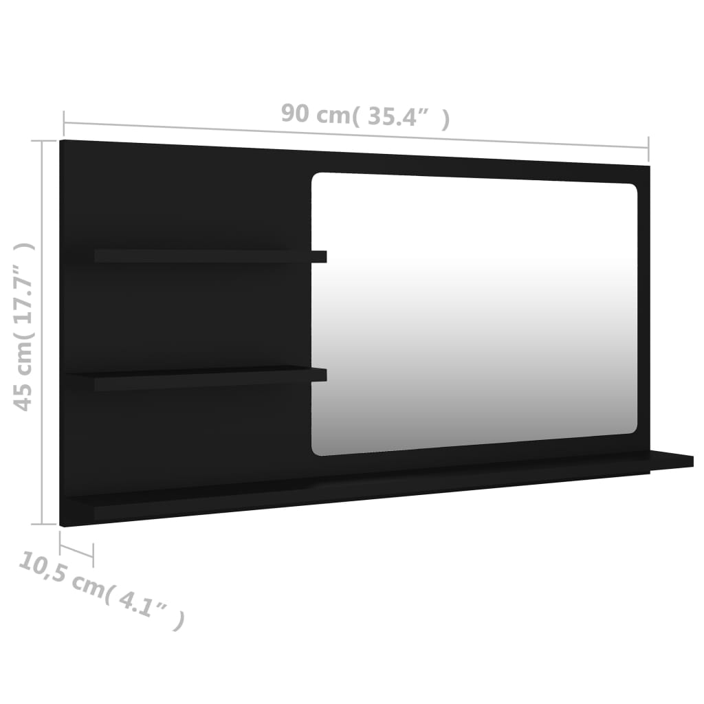 vidaXL Kupaonsko ogledalo crno 90 x 10,5 x 45 cm konstruirano drvo