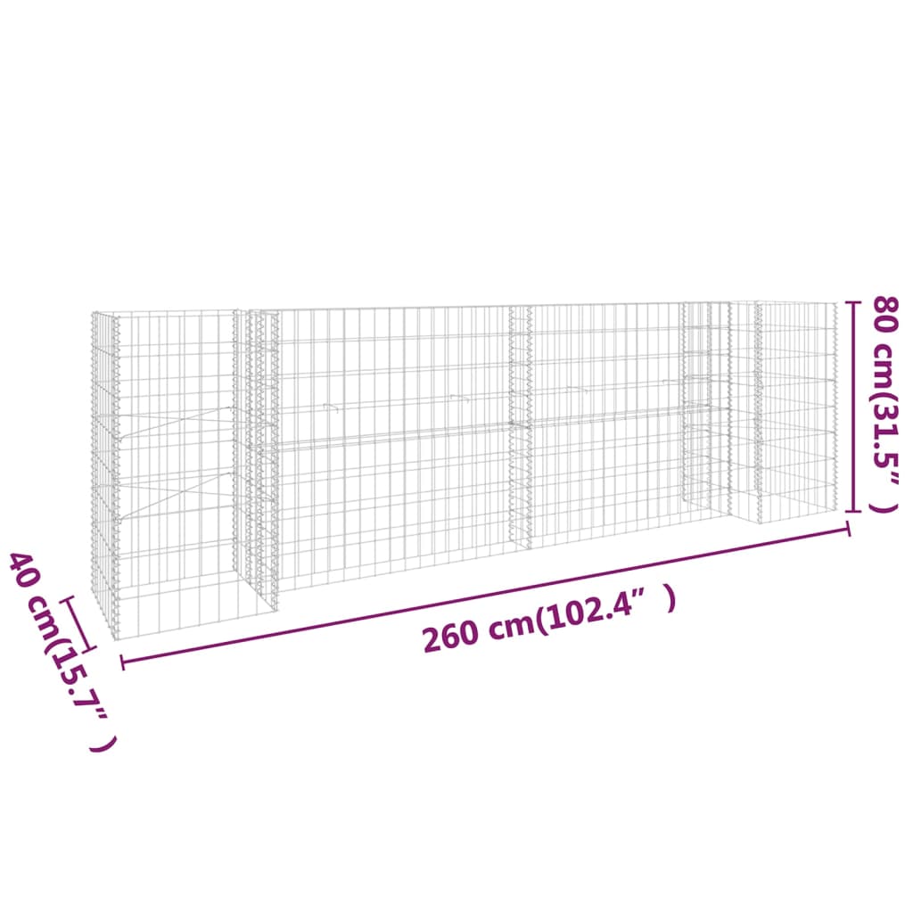 vidaXL Gabionska sadilica u H-obliku od čelične žice 260 x 40 x 80 cm
