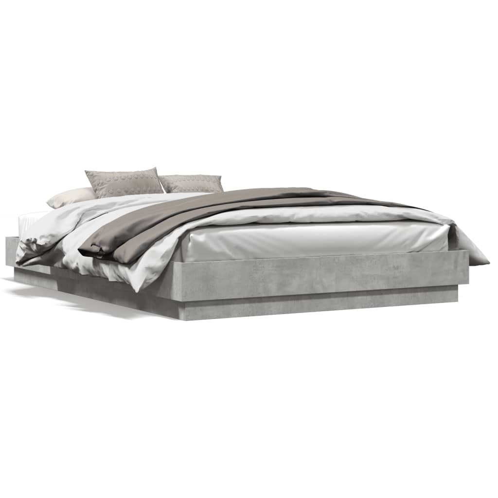 vidaXL Okvir kreveta s LED svjetlima siva boja betona 140 x 200 cm