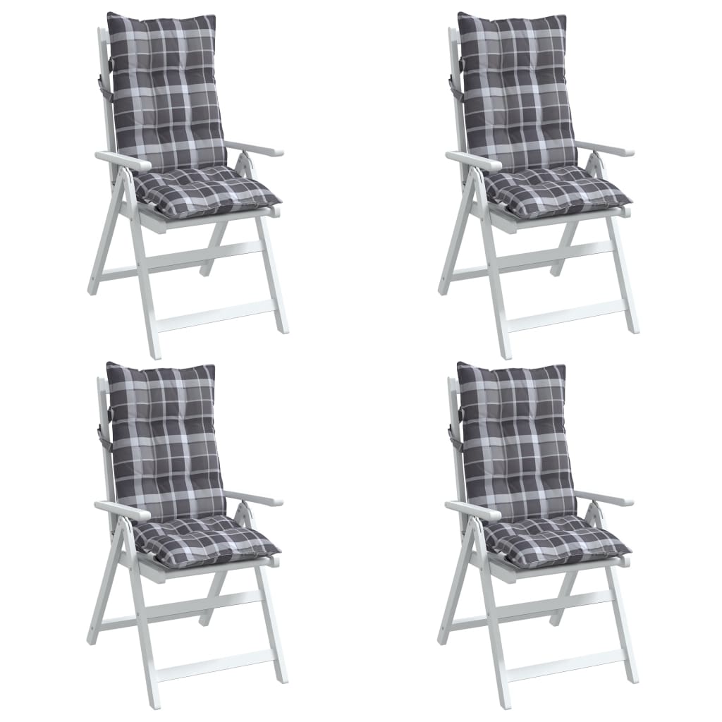 vidaXL Jastuci za stolicu visoki naslon 4 kom sivi karirani od tkanine