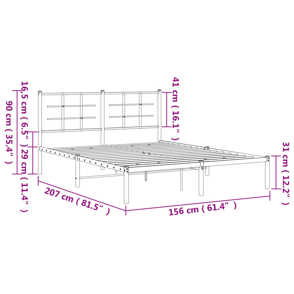 vidaXL Metalni okvir za krevet s uzglavljem bijeli 150x200 cm