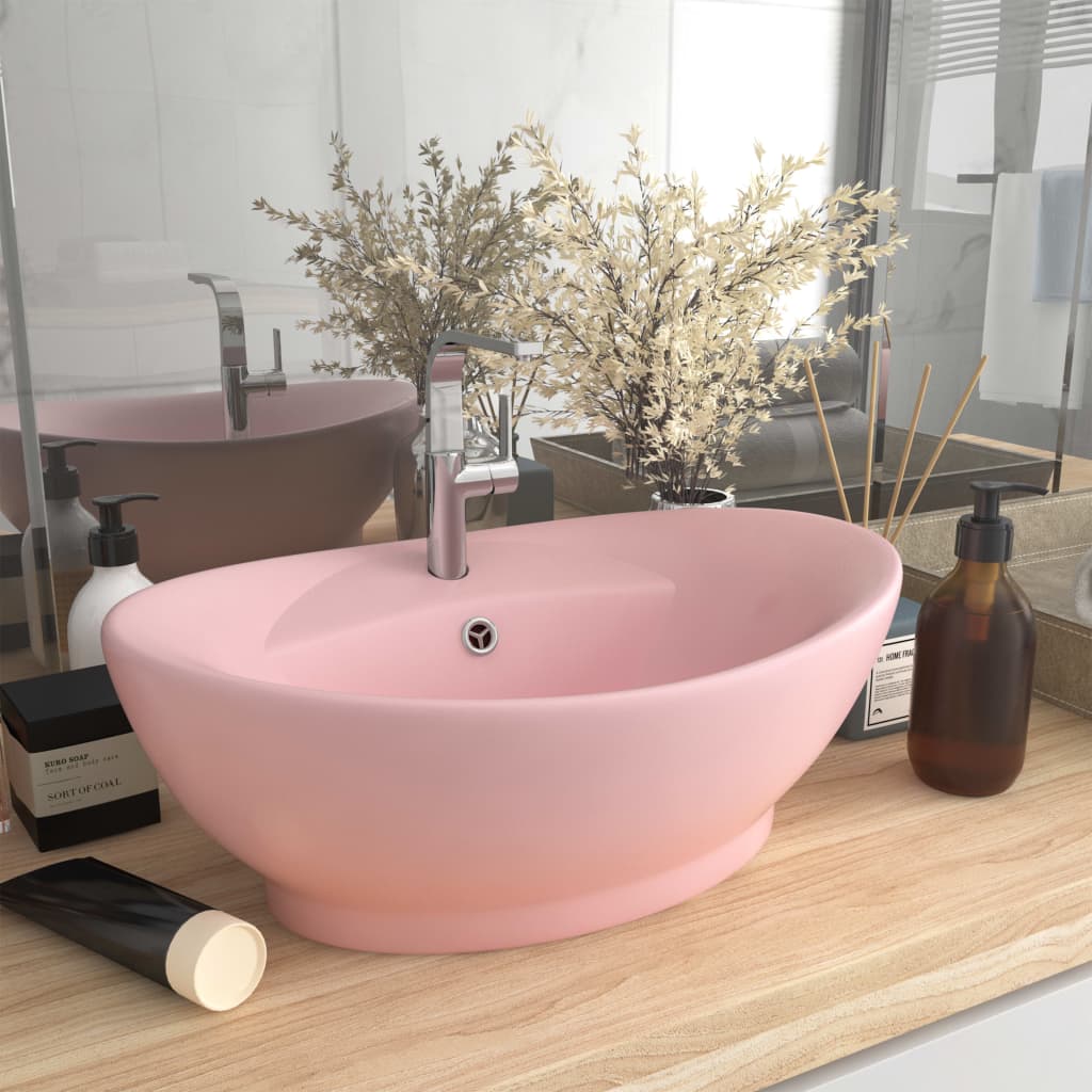 vidaXL Luksuzni ovalni umivaonik mat ružičasti 58,5 x 39 cm keramički
