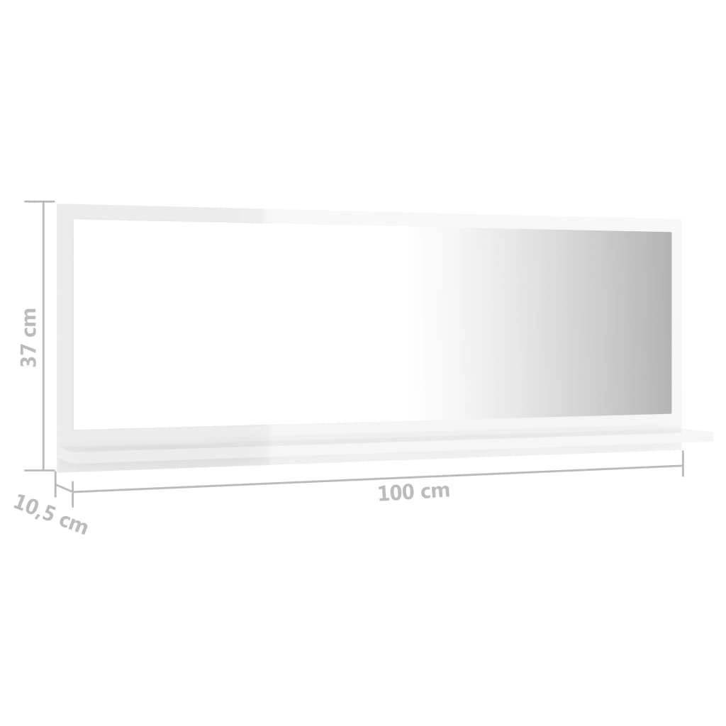 vidaXL Kupaonsko ogledalo visoki sjaj bijelo 100 x 10,5 x 37 cm drveno