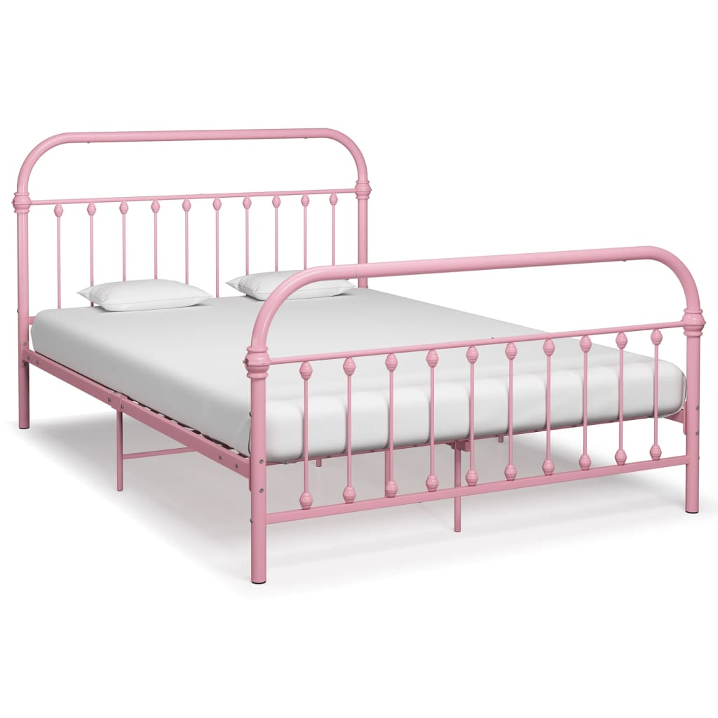 vidaXL Okvir za krevet ružičasti metalni 140 x 200 cm