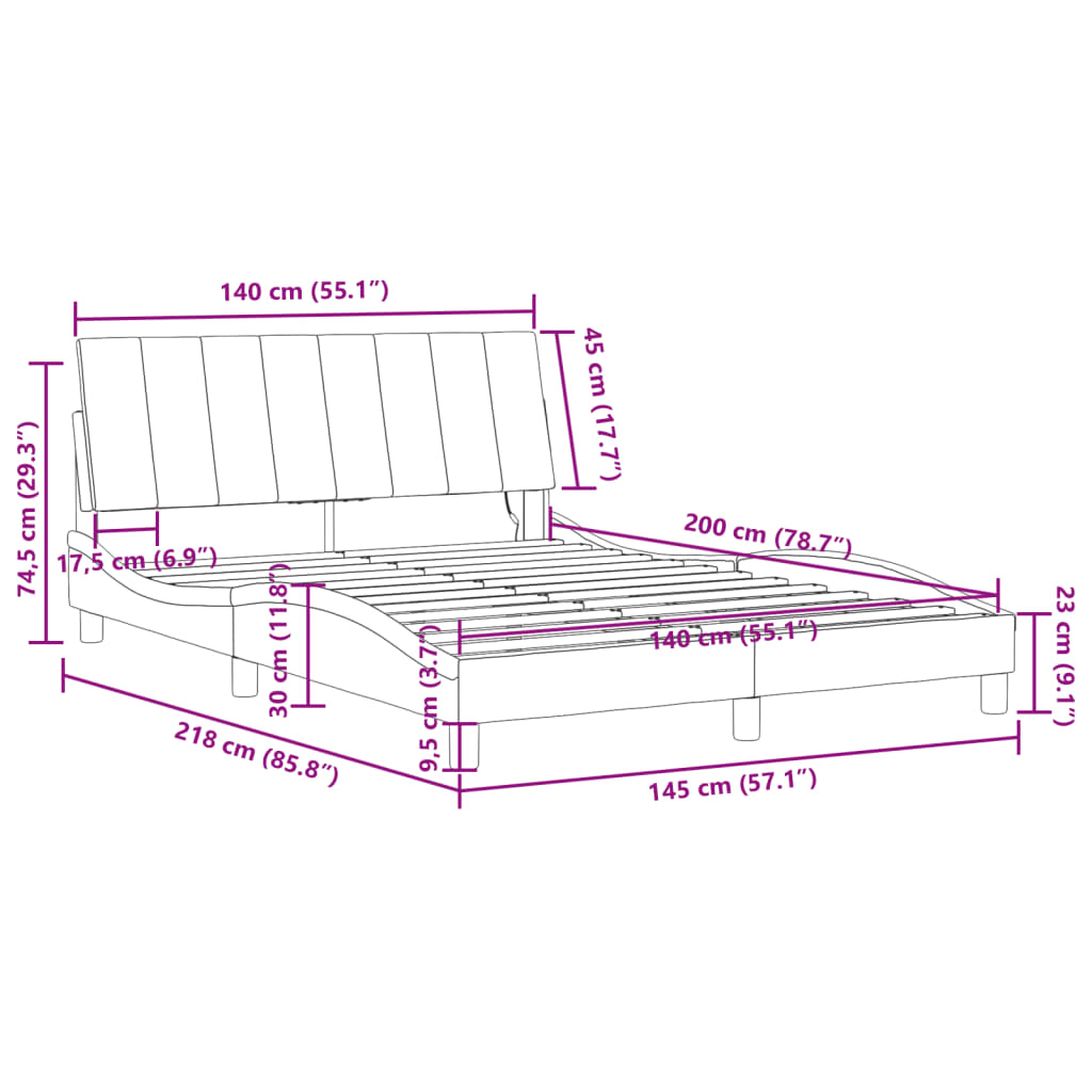 vidaXL Okvir kreveta s LED svjetlima tamnosivi 140 x 200 cm baršunasti