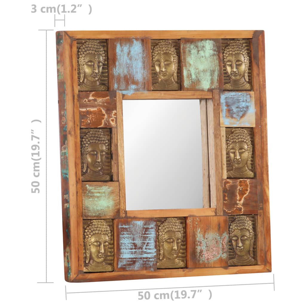 vidaXL Ogledalo s likom Buddhe 50 x 50 cm od masivnog obnovljenog drva