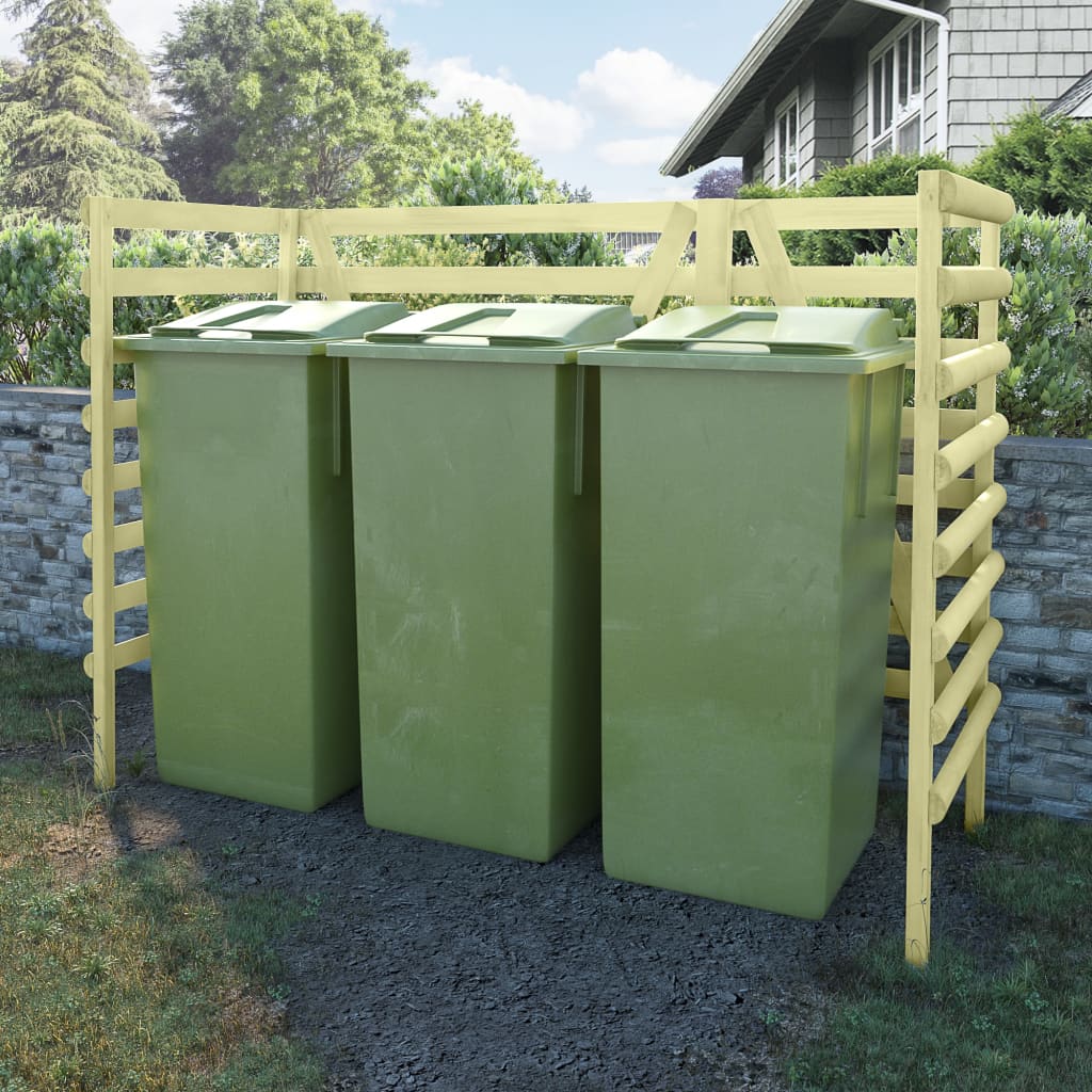 vidaXL Spremište za tri kante za smeće zeleno 210x80x150 cm borovina