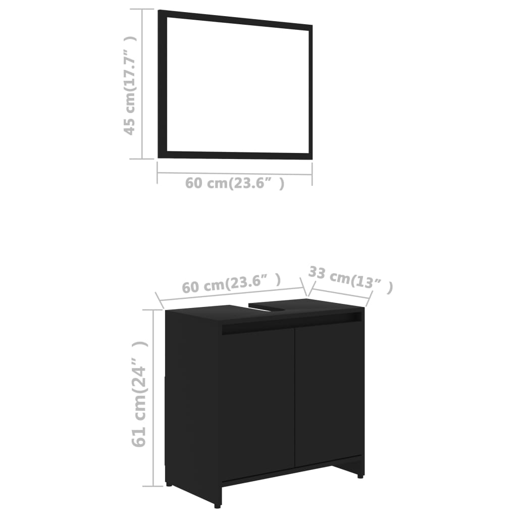 vidaXL 4-dijelni set kupaonskog namještaja od iverice crni