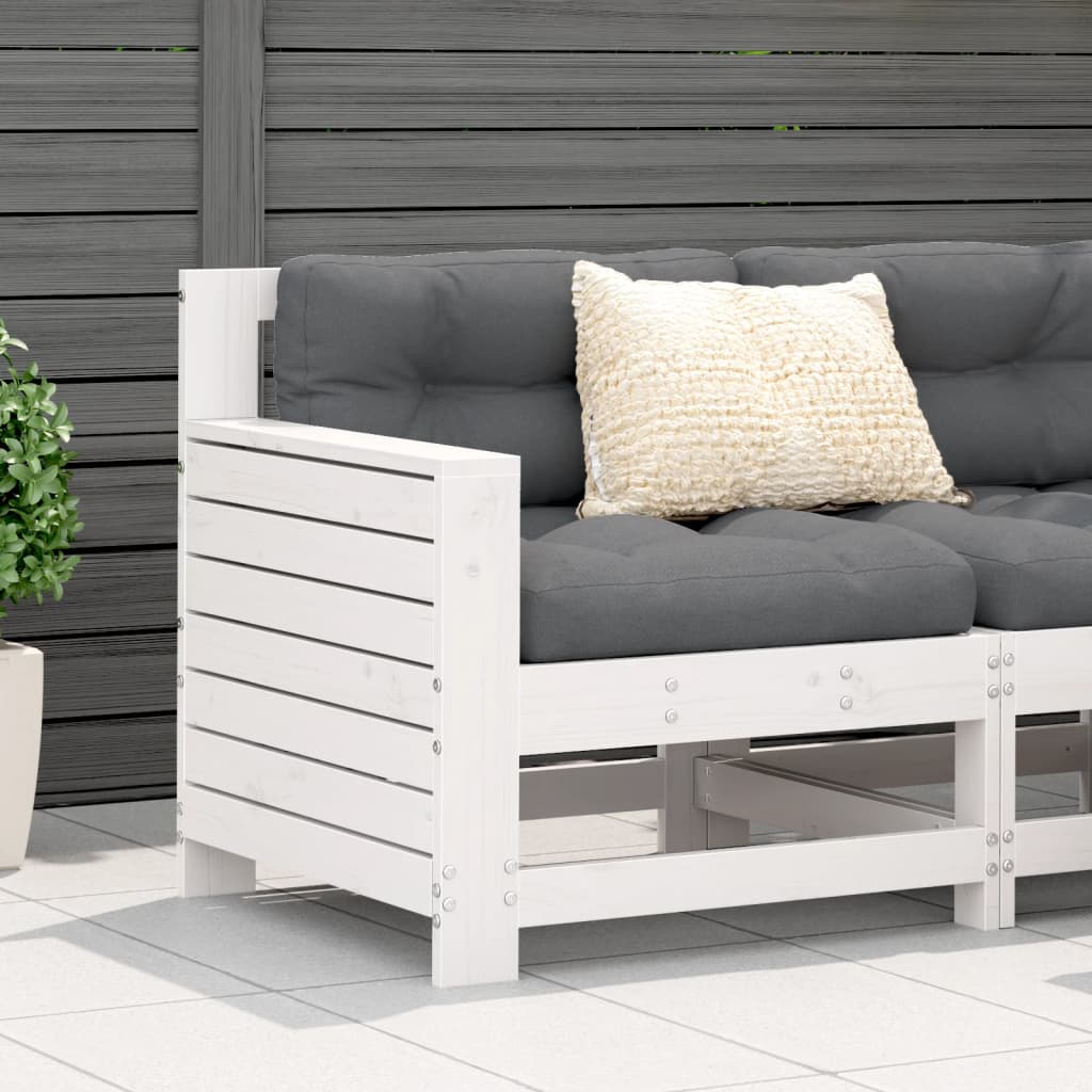 vidaXL Vrtna sofa s naslonom za ruke i jastukom bijela od borovine