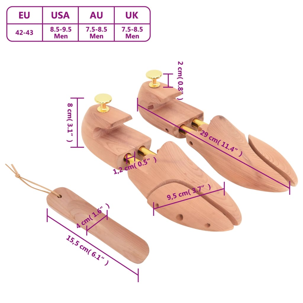 vidaXL Napinjač za cipele sa žlicom EU 42-43 od masivne cedrovine
