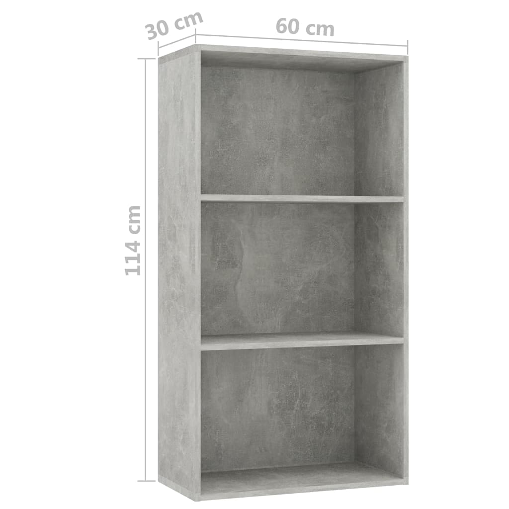 vidaXL Ormarić za knjige s 3 razine boja betona 60x30x114 cm iverica