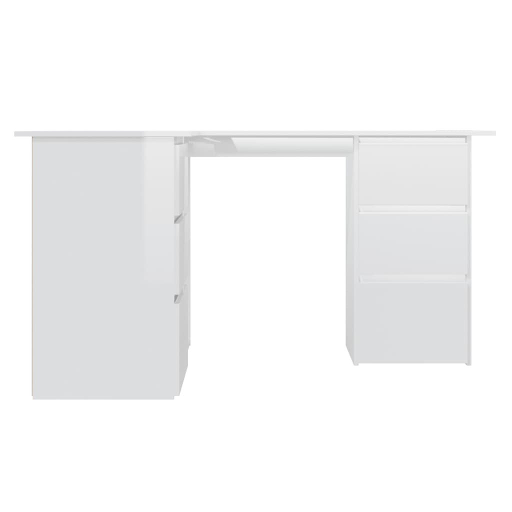 vidaXL Kutni radni stol visoki sjaj bijeli 145 x 100 x 76 cm iverica